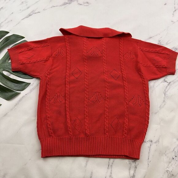 Bay Club Womens Vintage 90s Sweater Size M Red Nautical Collar Short Sleeve - Picture 7 of 11